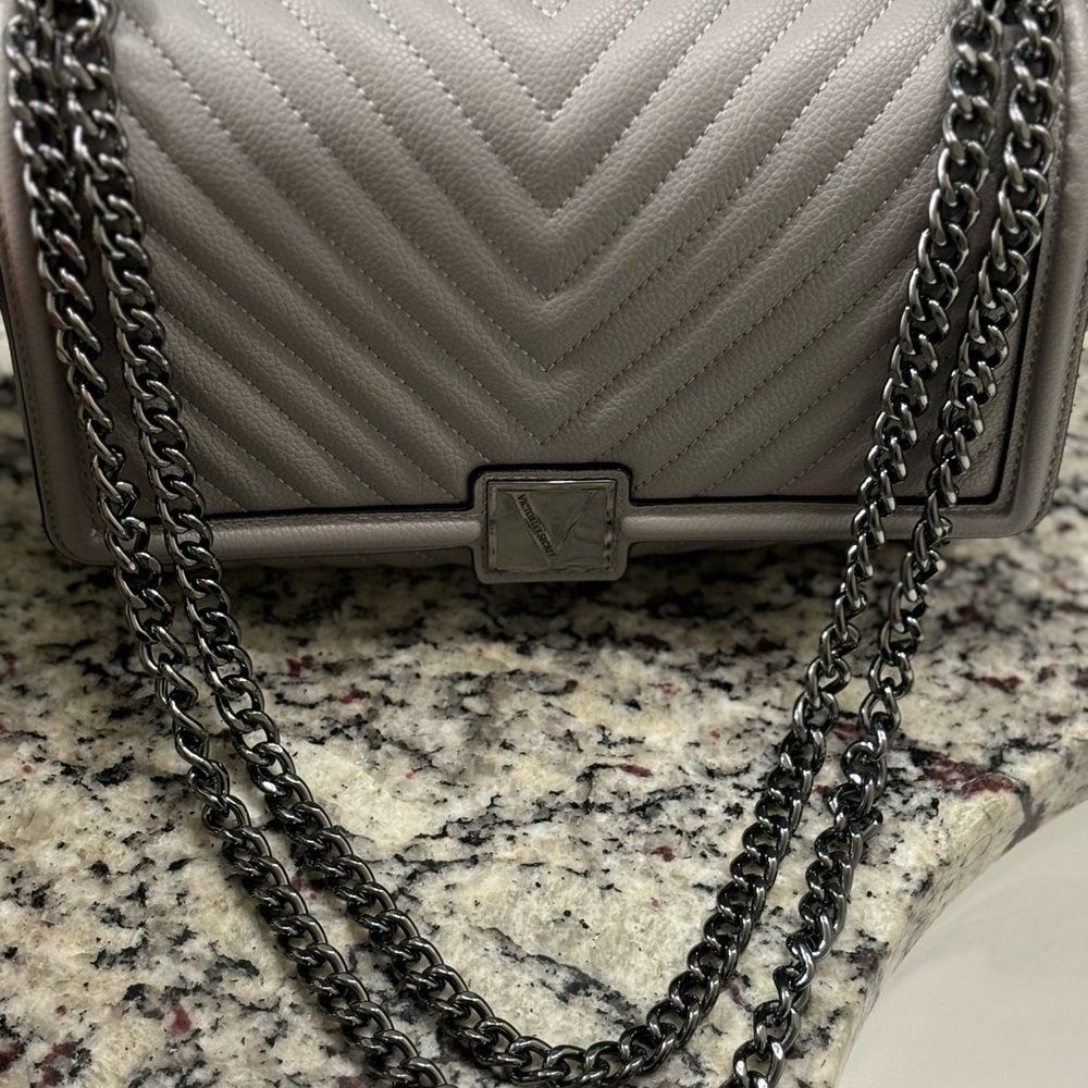 Valentino Gray Quilted Chain Bag